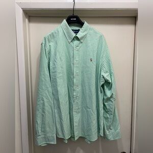 Polo Ralph Lauren Custom Fit Green White Gingham Oxford Shirt Flesh Pony Men XXL